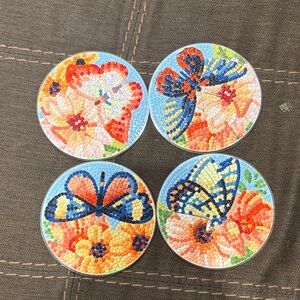 Colorful Butterfly Diamond Coasters Set